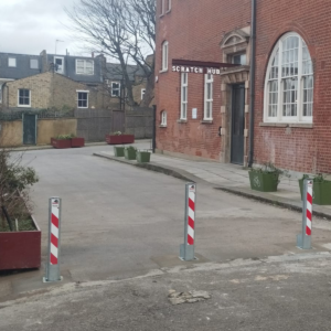Rhino SQ6 galvanised bollards on road
