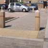 Square timber bollard insitu