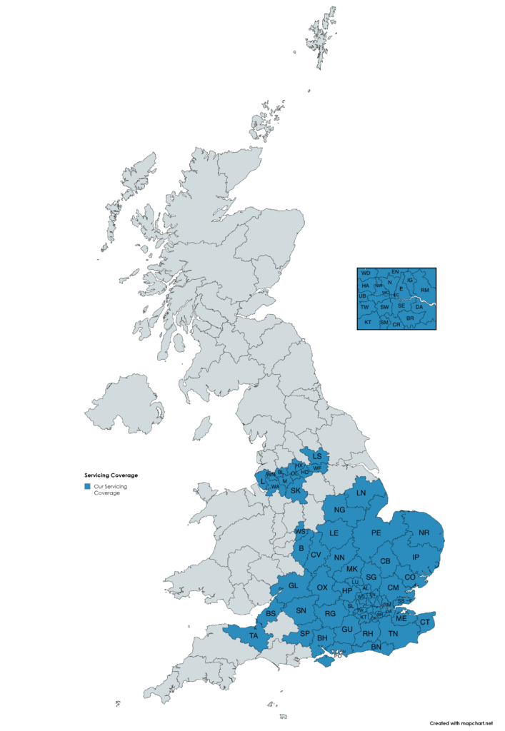 UK map of areas offer bollard service