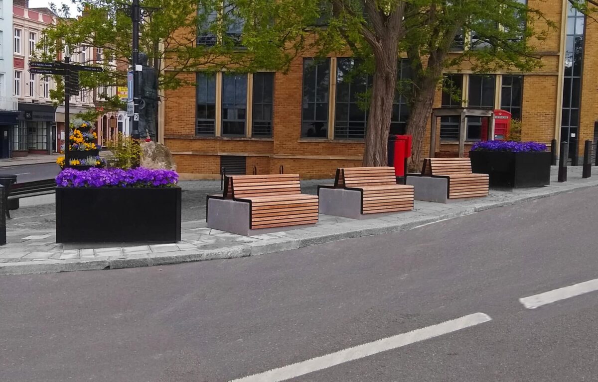 Bench bollards on a street