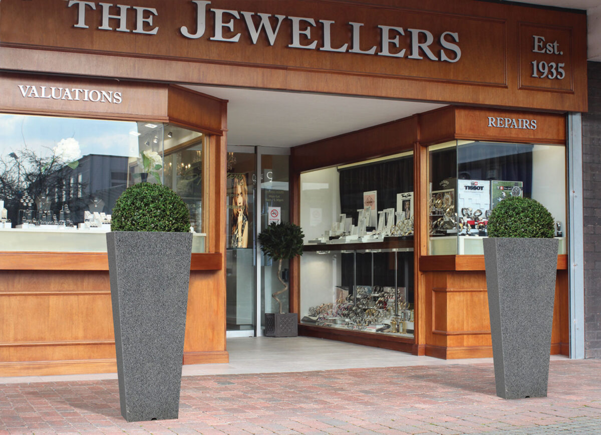 Planter bollards infront of jewellers