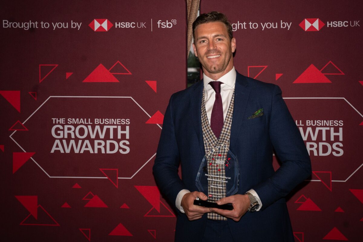 James Hamerton of Rhino Security holding award
